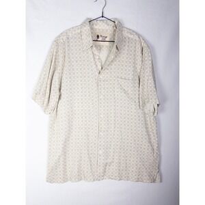 Vintage Silk Circa 1969 Shirt Mens 2XL Geometric Silk Blend Button Up Coastal